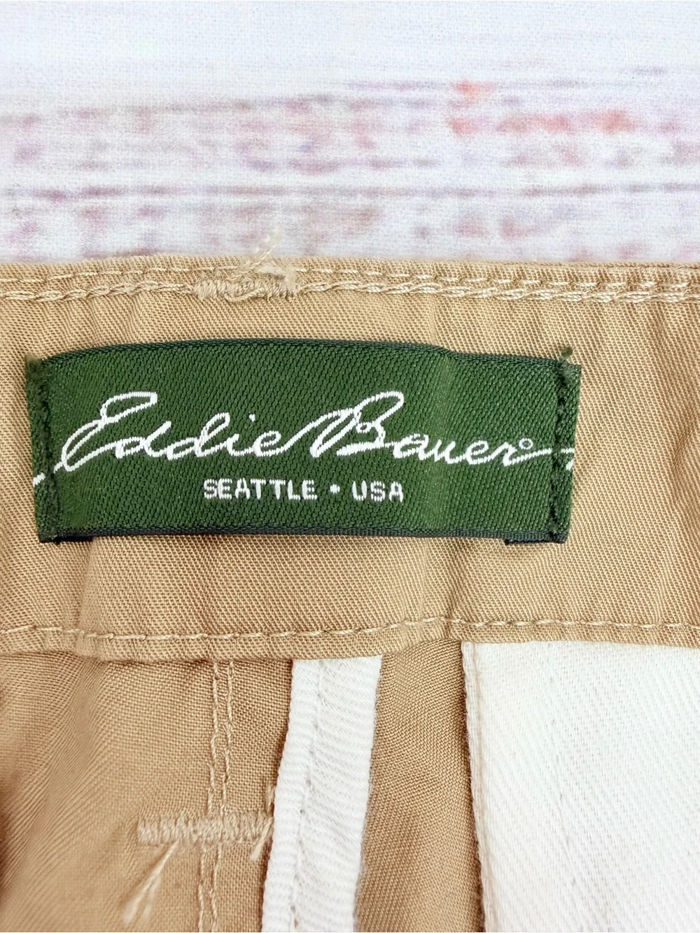 Eddie Bauer Men’s size 32 x 31.5 Khaki Flat Front Chino Pants
